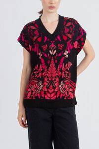 Ärmelloser Pullover mit V-Ausschnitt, Plantopia Muster