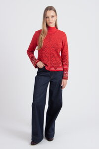 Strickjacke mit O-Ausschnitt, Ornament Muster
