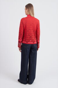 Strickjacke mit O-Ausschnitt, Ornament Muster