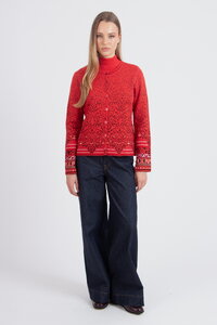 Strickjacke mit O-Ausschnitt, Ornament Muster