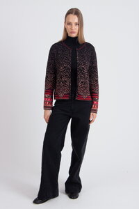 Strickjacke mit O-Ausschnitt, Ornament Muster