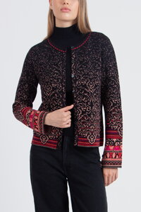 Strickjacke mit O-Ausschnitt, Ornament Muster