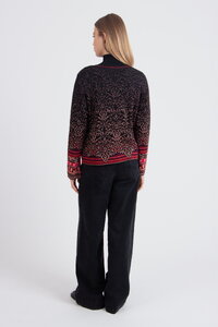 Strickjacke mit O-Ausschnitt, Ornament Muster