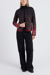 Strickjacke mit O-Ausschnitt, Ornament Muster