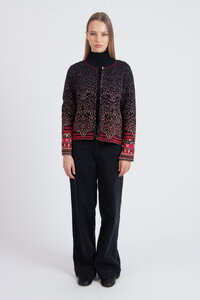 Strickjacke mit O-Ausschnitt, Ornament Muster