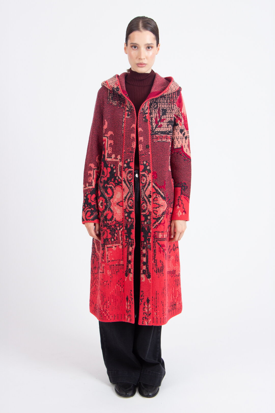 Jacquard-Mantel mit Kapuze, Kelim Muster