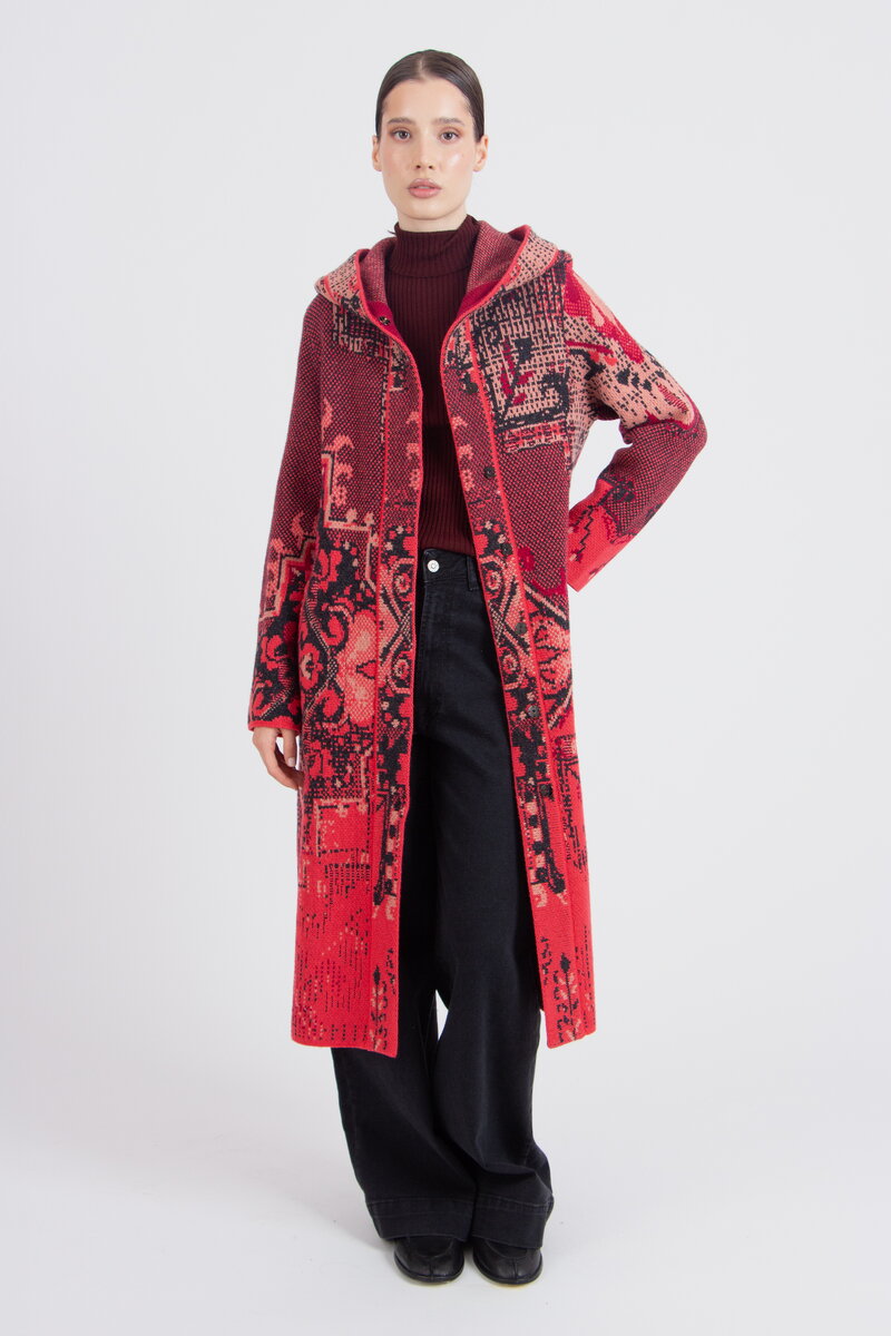 Jacquard-Mantel mit Kapuze, Kelim Muster