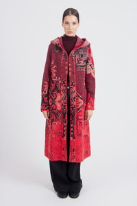 Jacquard-Mantel mit Kapuze, Kelim Muster