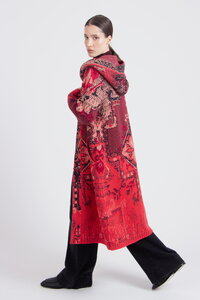 Jacquard-Mantel mit Kapuze, Kelim Muster