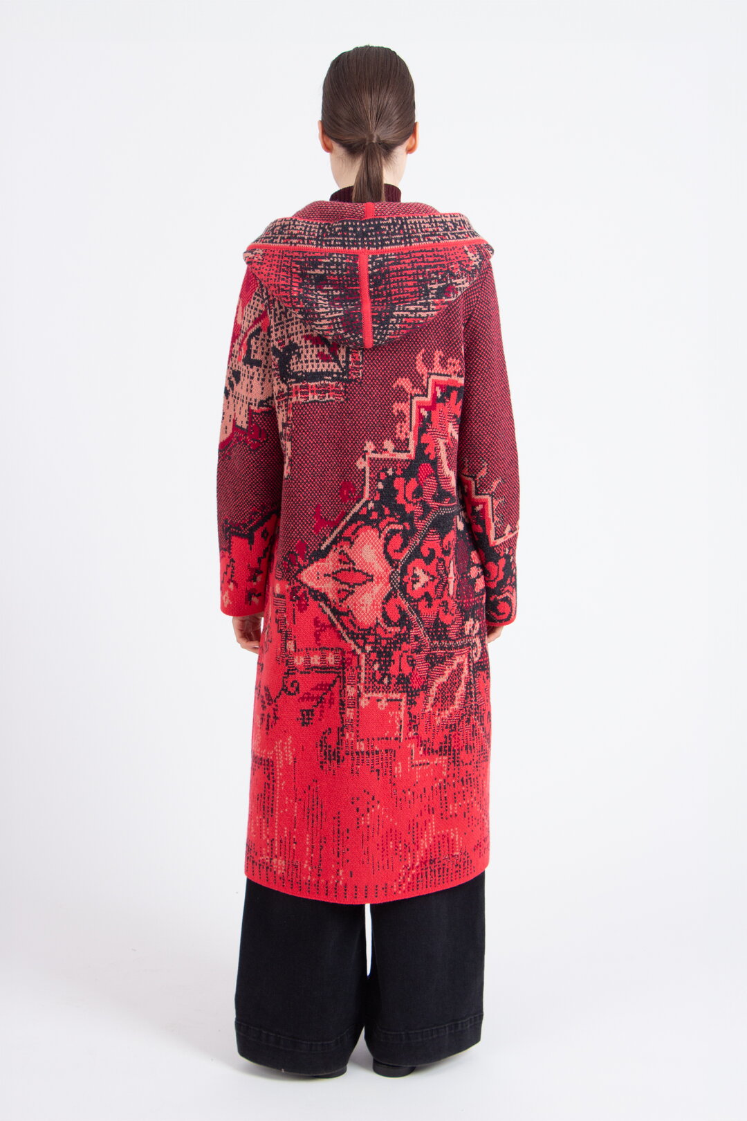 Jacquard-Mantel mit Kapuze, Kelim Muster