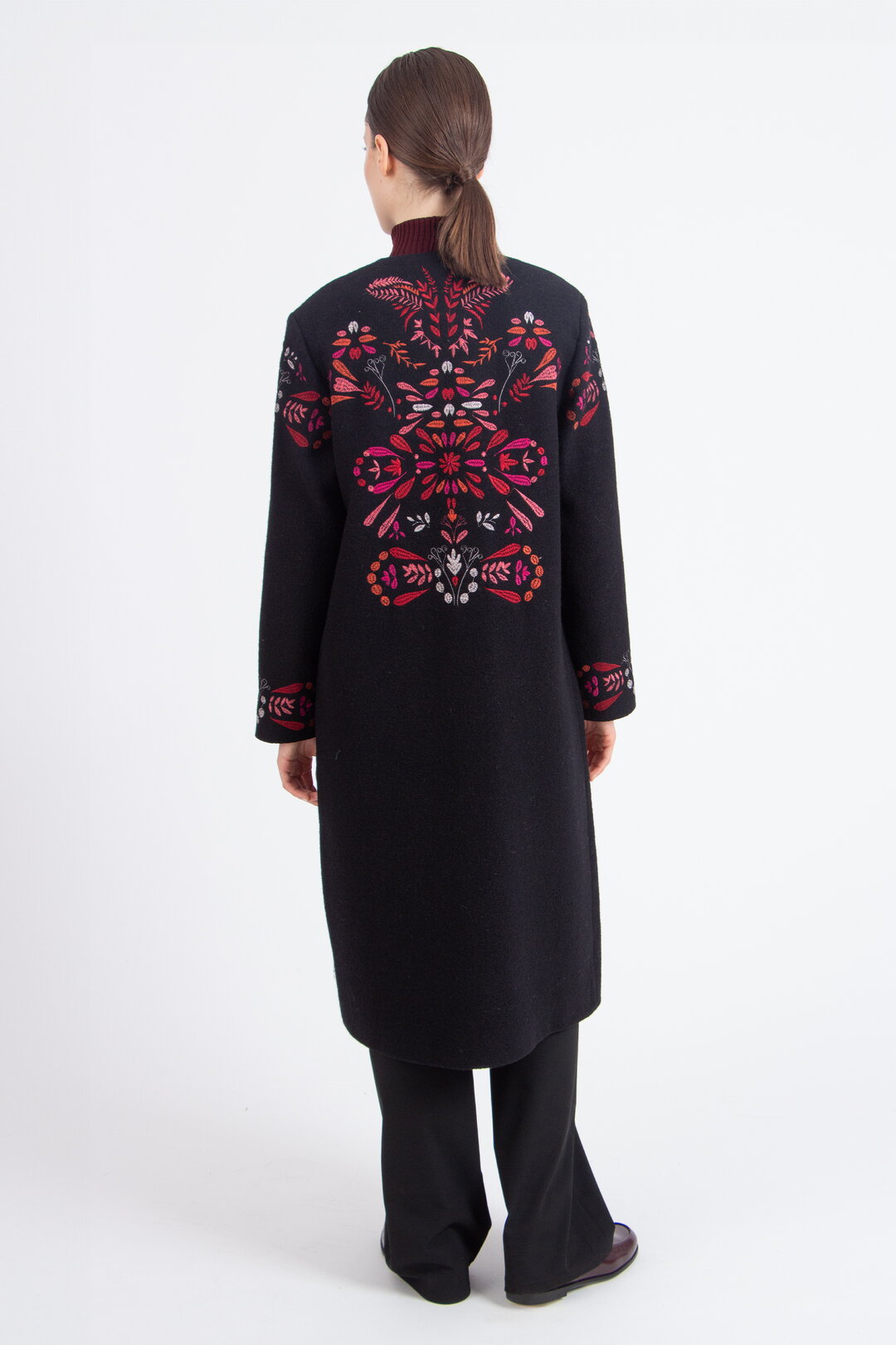 Boiled Wool Coat with Embroidery