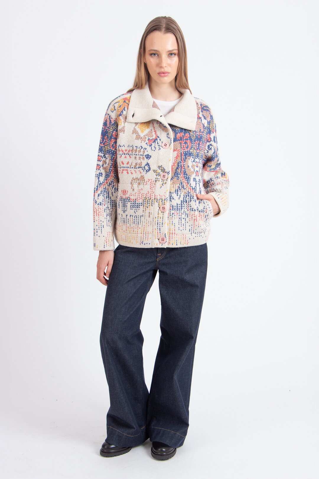 Jacquard Rollneck Jacket, Kilim Pattern