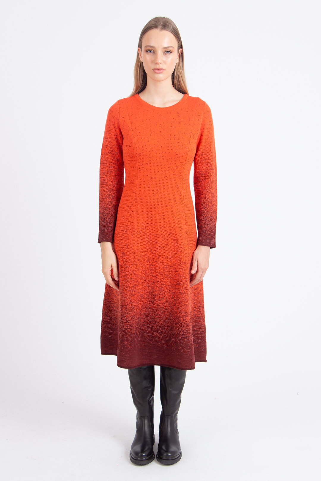 Langes Kleid mit U-Boot-Ausschnitt, Murmurationsmuster