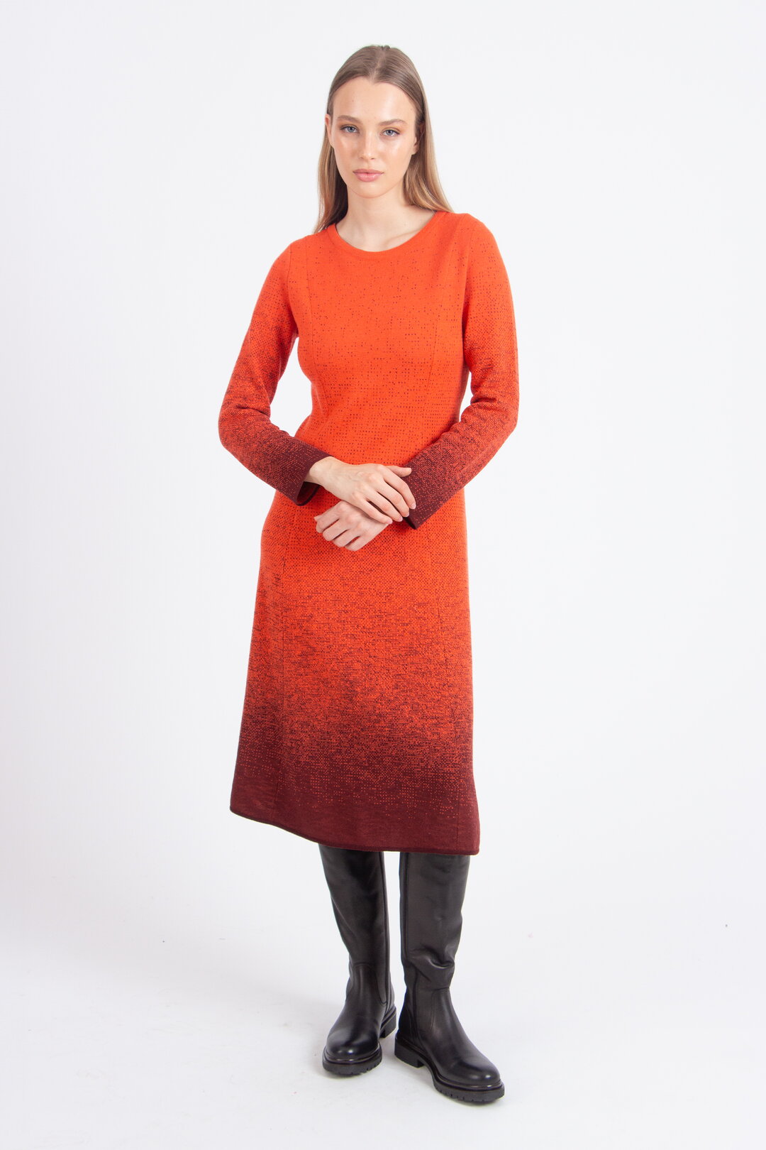 Langes Kleid mit U-Boot-Ausschnitt, Murmurationsmuster