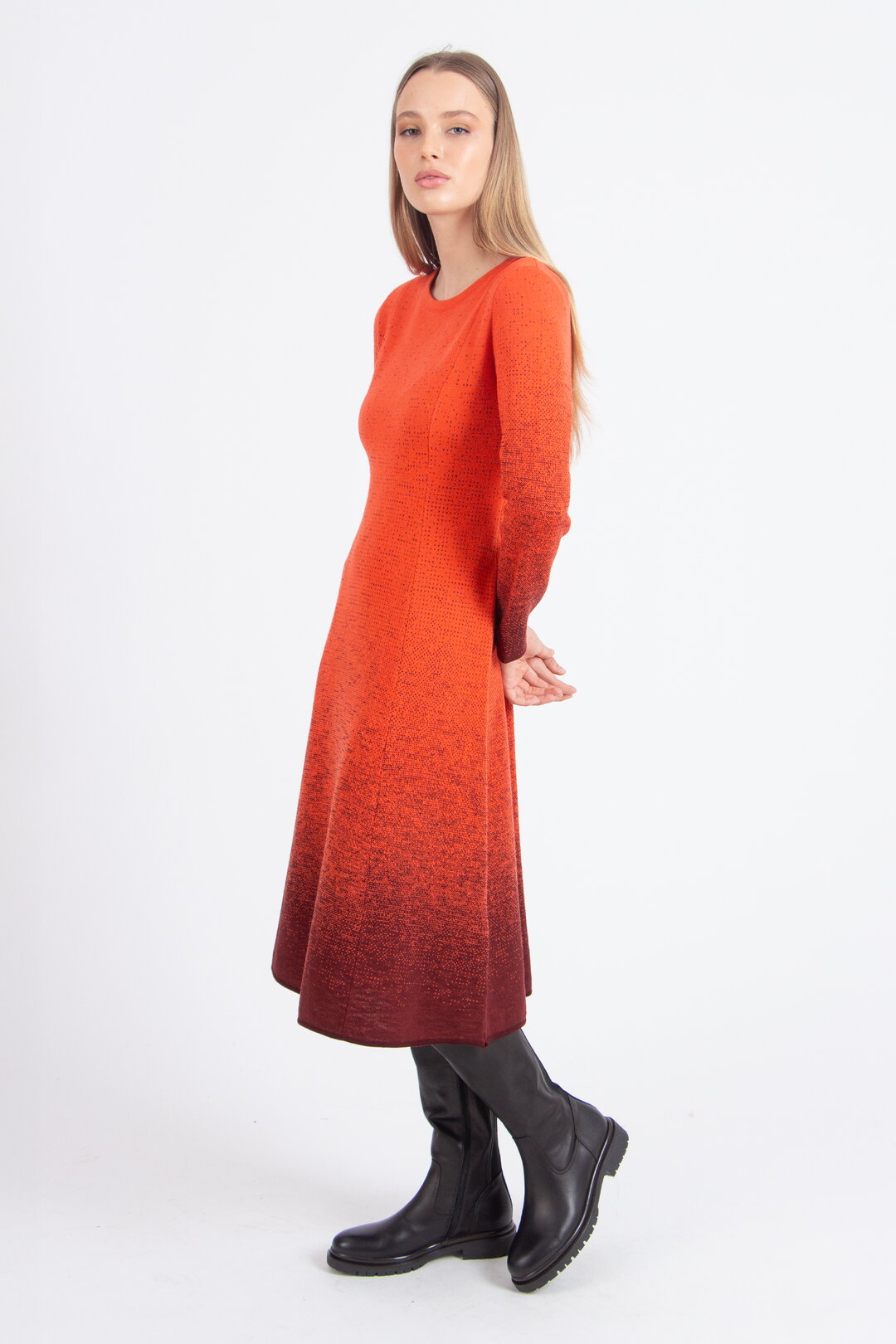 Langes Kleid mit U-Boot-Ausschnitt, Murmurationsmuster