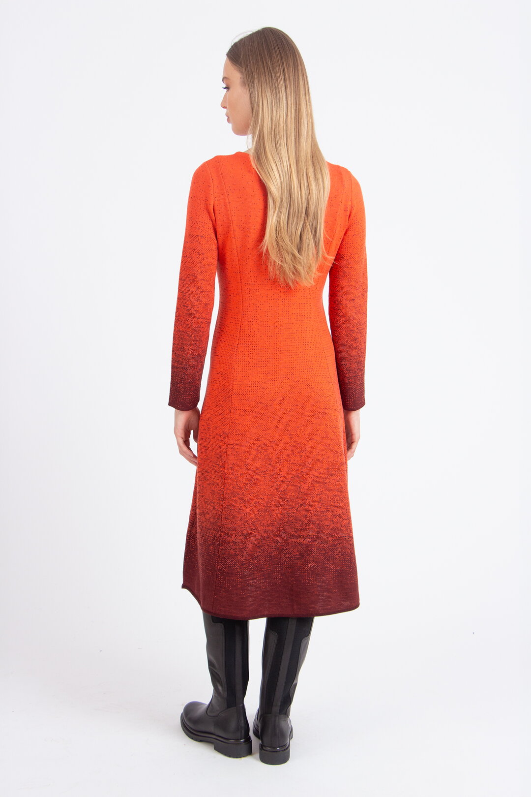 Langes Kleid mit U-Boot-Ausschnitt, Murmurationsmuster