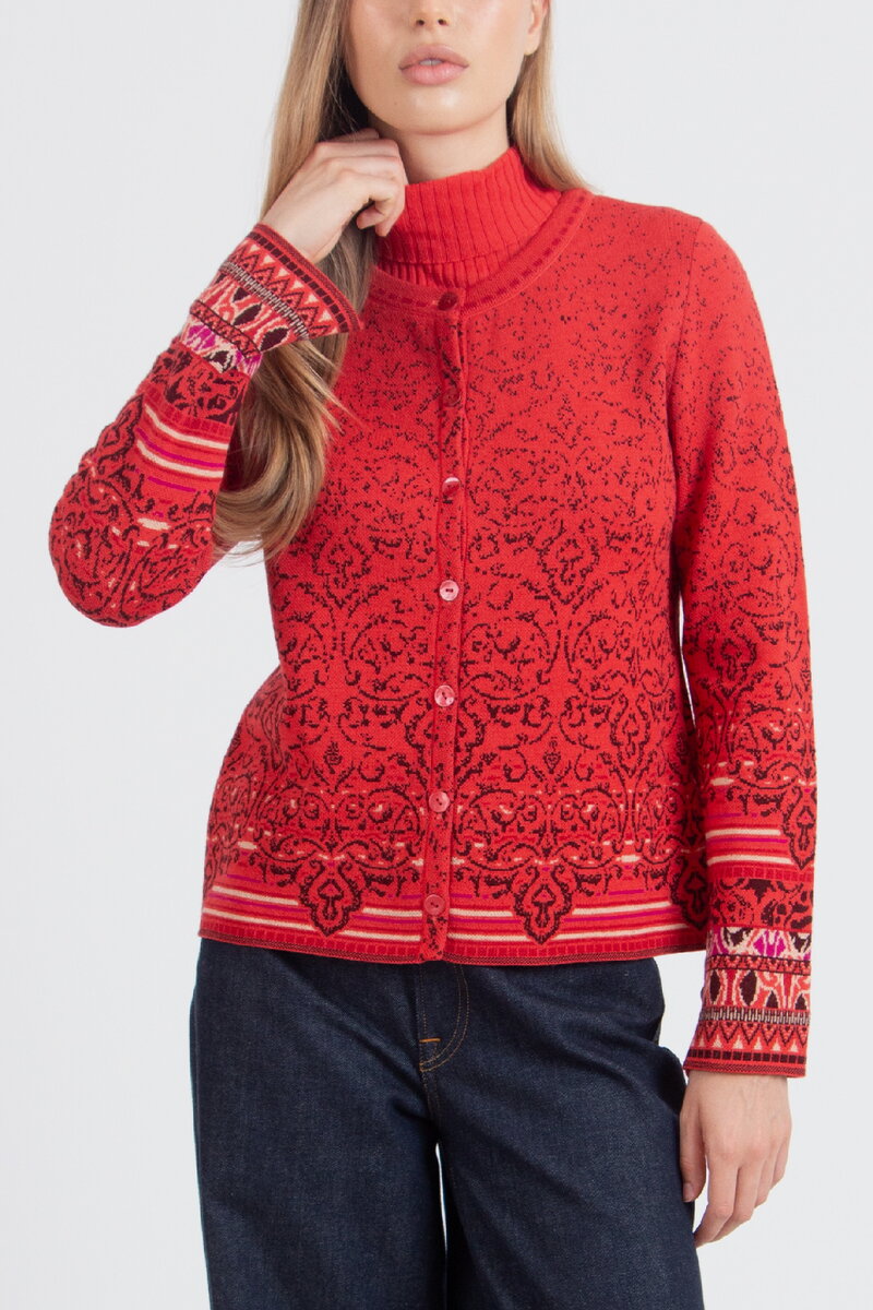 O-Neck Cardigan, Ornament Pattern