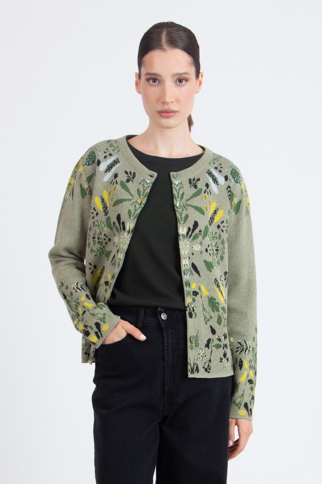 O-Neck Cardigan, Plantopia Pattern