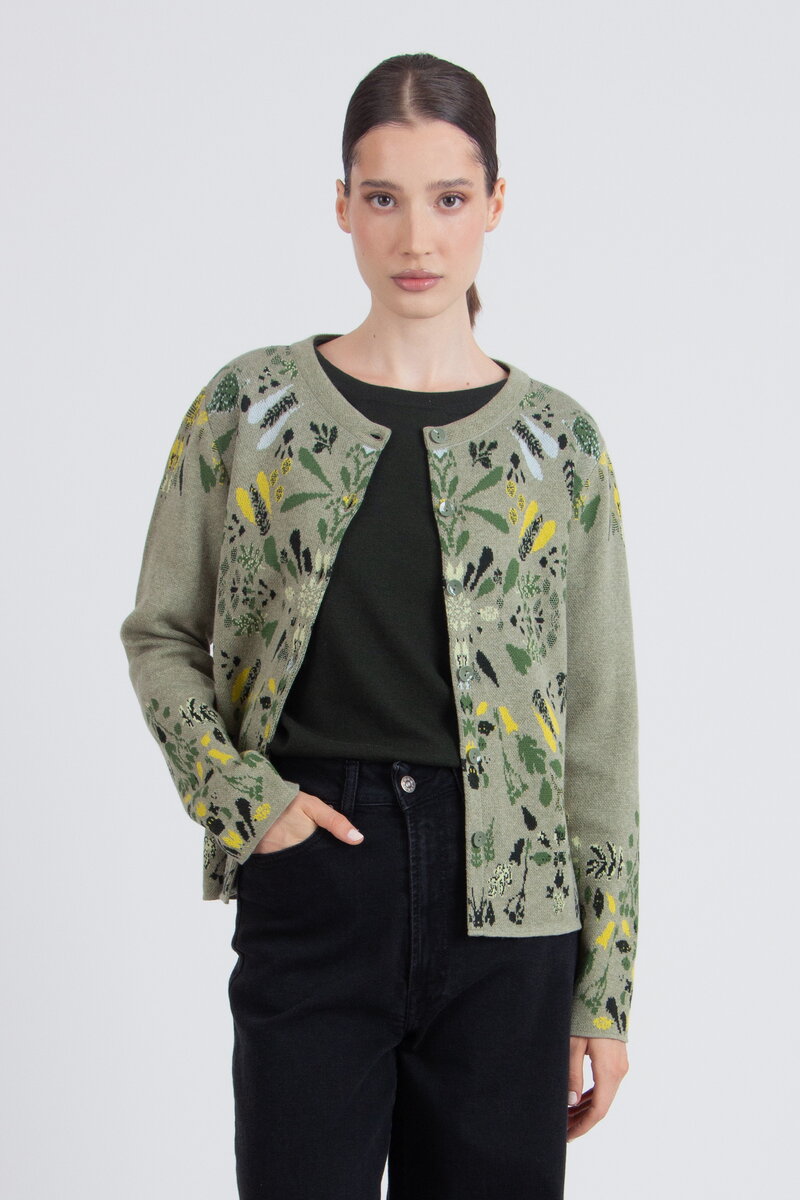 O-Neck Cardigan, Plantopia Pattern