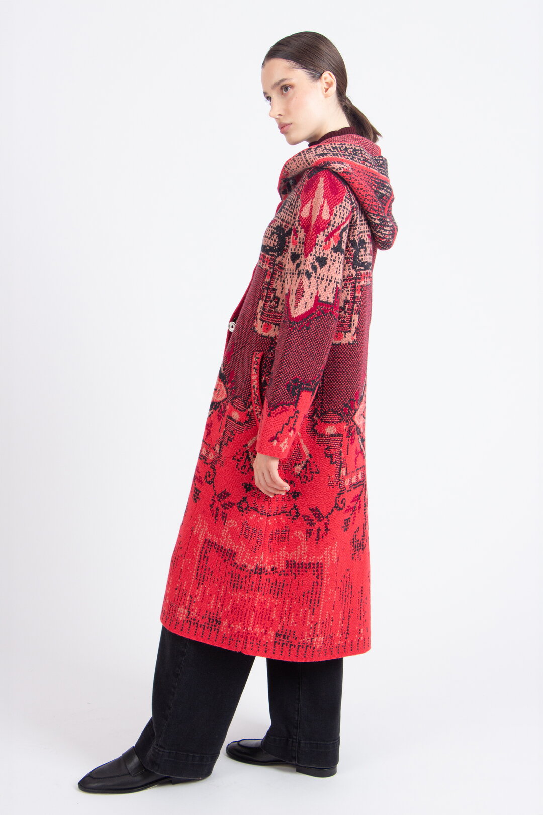 Jacquard-Mantel mit Kapuze, Kelim Muster