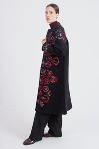 Boiled Wool Coat with Embroidery