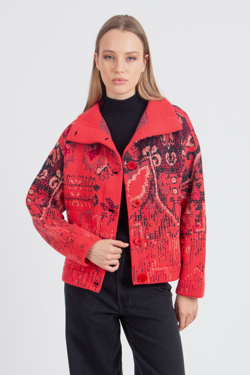 Jacquard Rollneck Jacket, Kilim Pattern