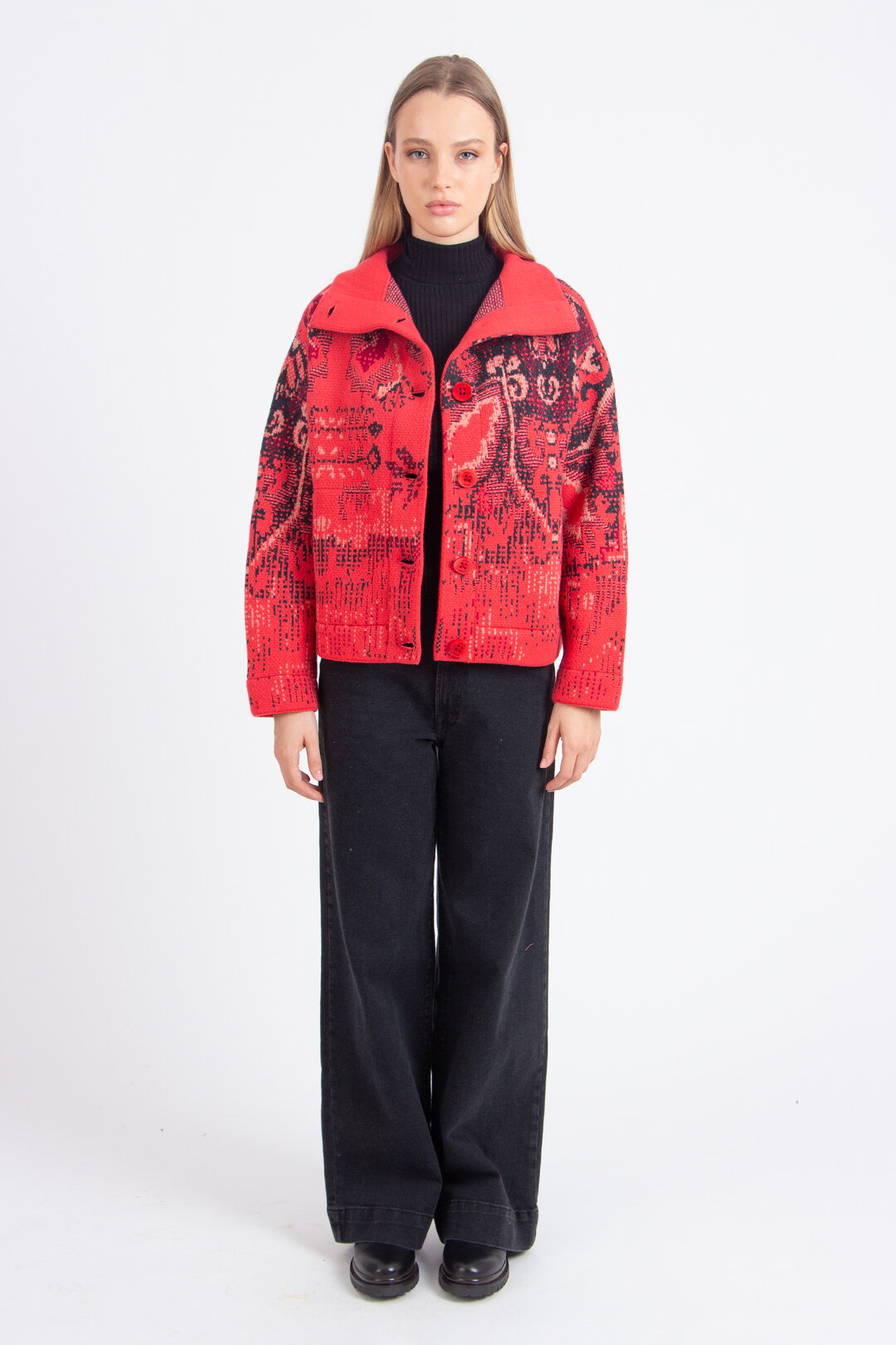 Jacquard Rollneck Jacket, Kilim Pattern