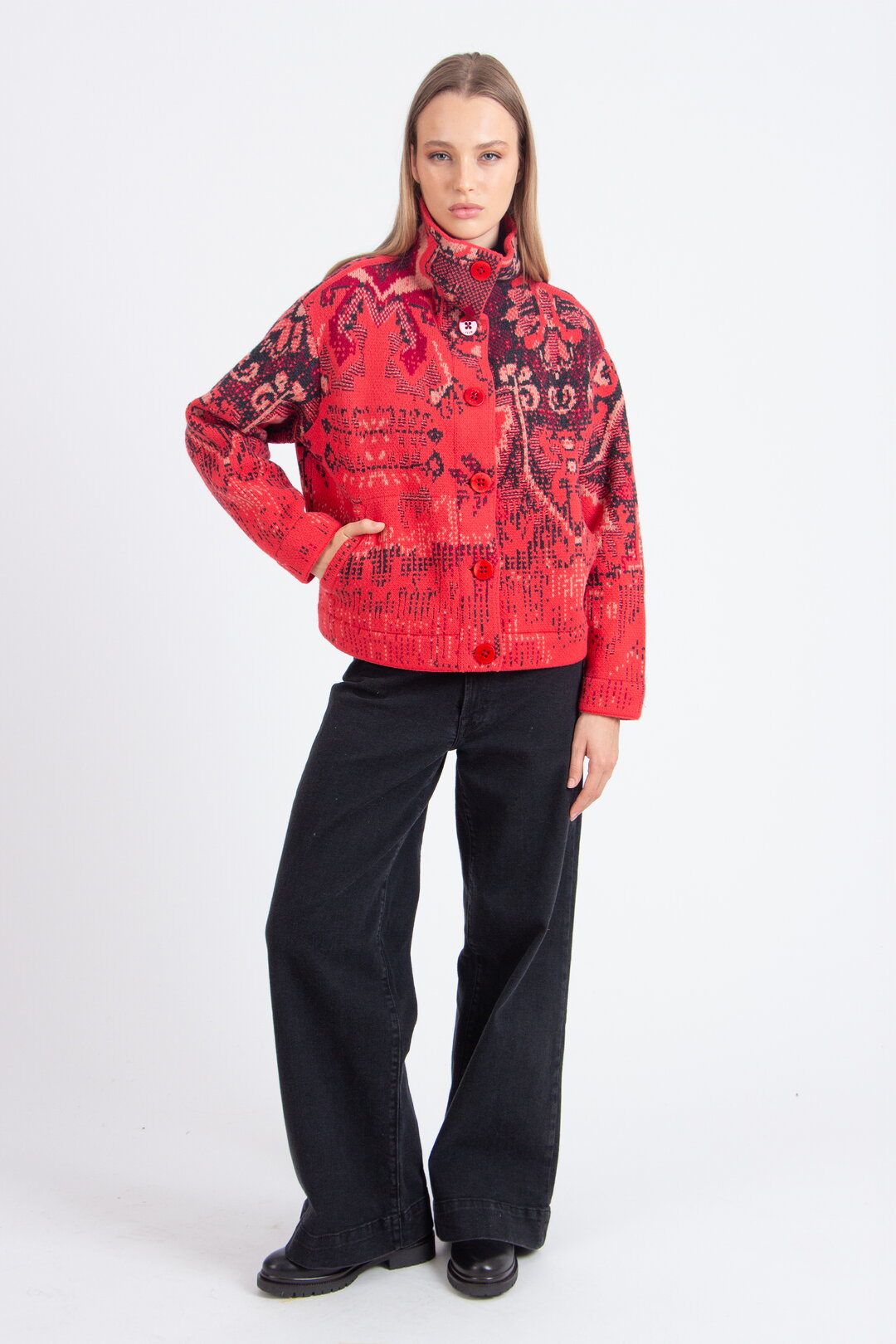 Jacquard Rollneck Jacket, Kilim Pattern