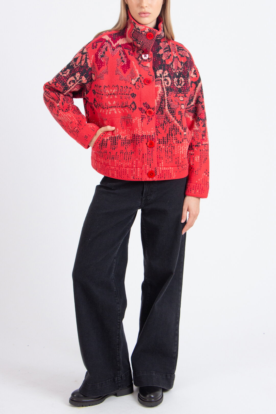 Jacquard Rollneck Jacket, Kilim Pattern