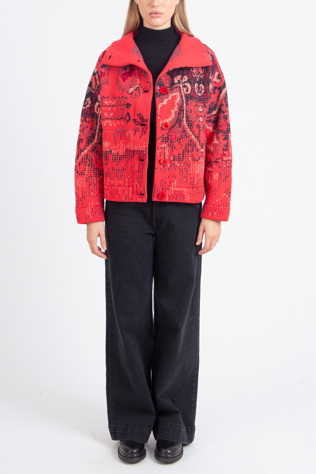 Jacquard Rollneck Jacket, Kilim Pattern