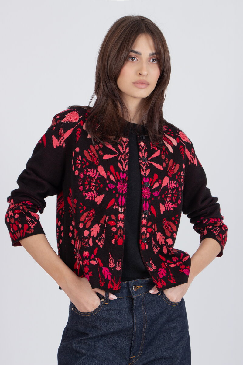 Strickjacke mit O-Ausschnitt, Plantopia Muster