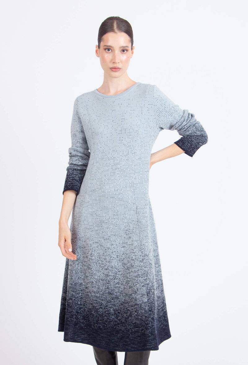 Boat Neck Long Dress, Murmuration Pattern - Sky - Dresses and skirts - Ivko  Woman