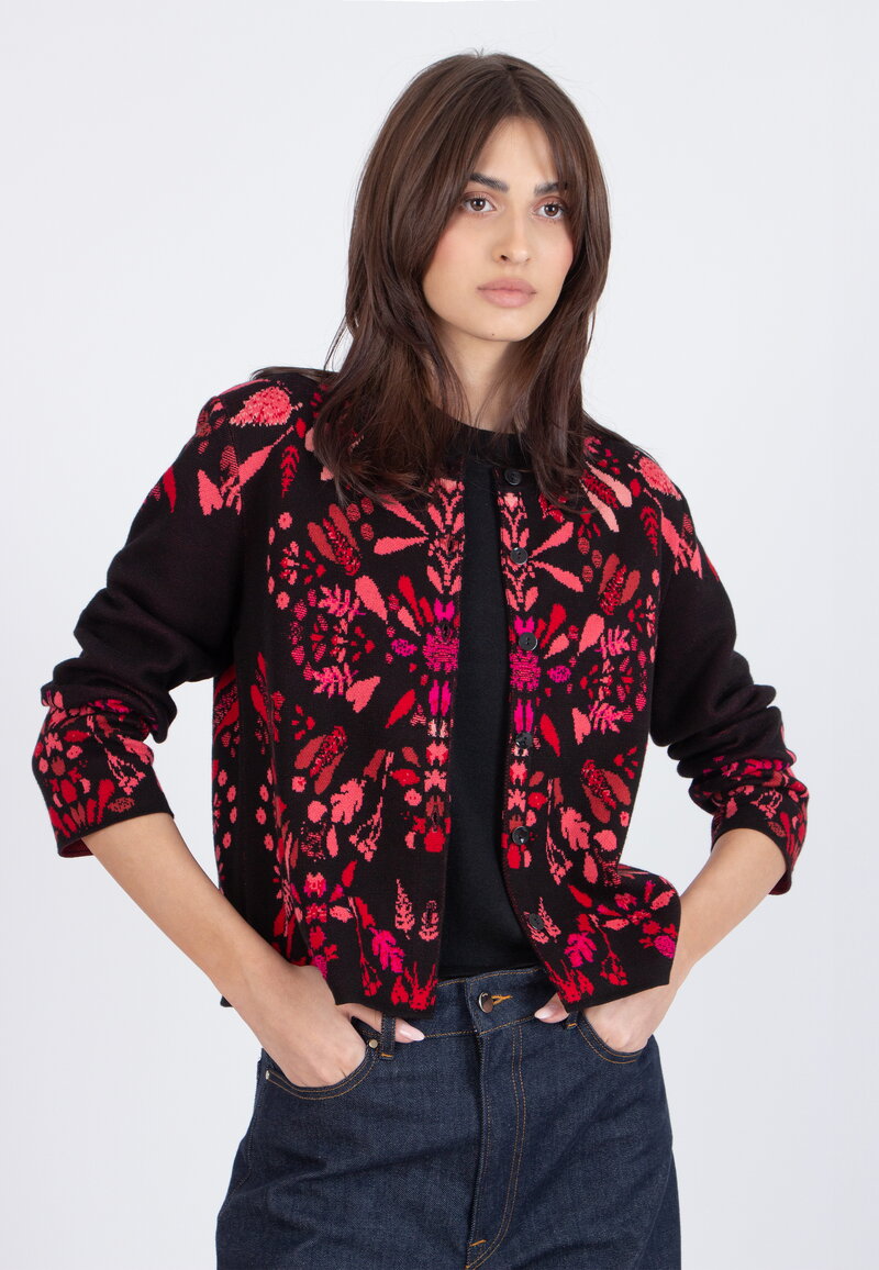 O-Neck Cardigan, Plantopia Pattern - chocolate black - Cardigans