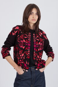 O-Neck Cardigan, Plantopia Pattern - chocolate black - Cardigans