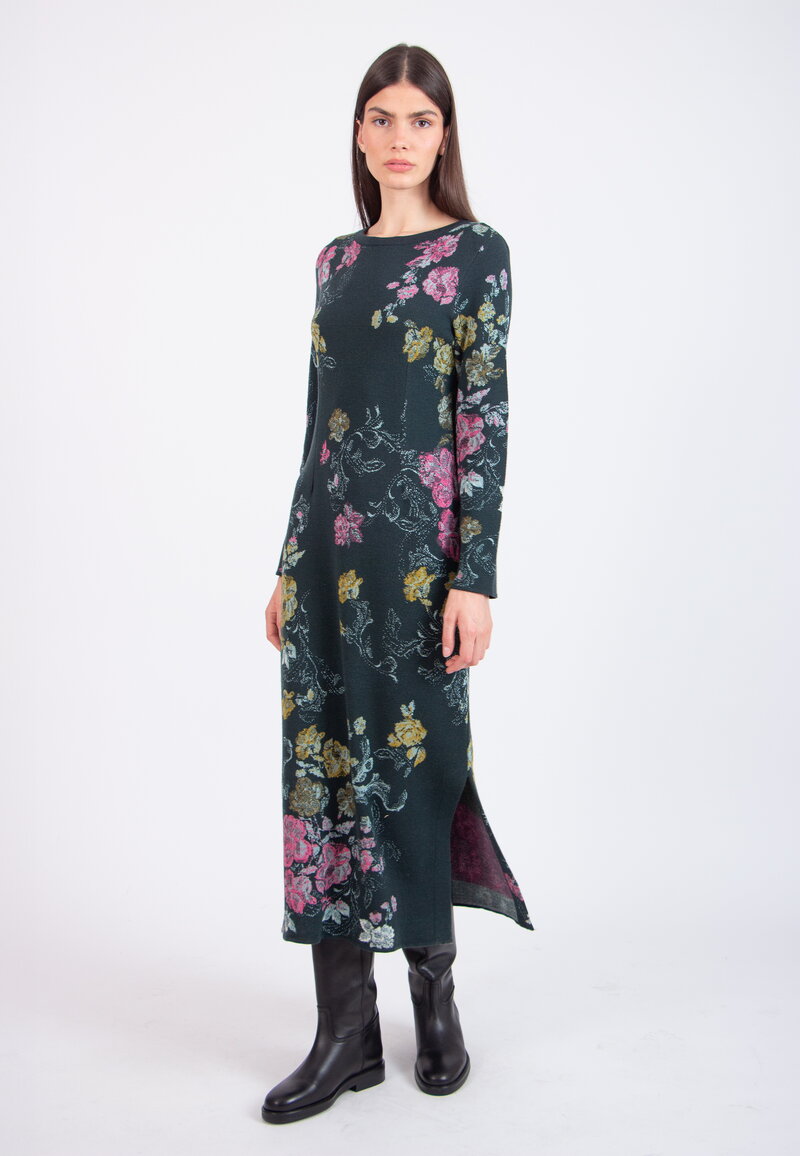 Jacquard Dress, Furnishing Florals Pattern - Forest - Dresses and skirts -  Ivko Woman