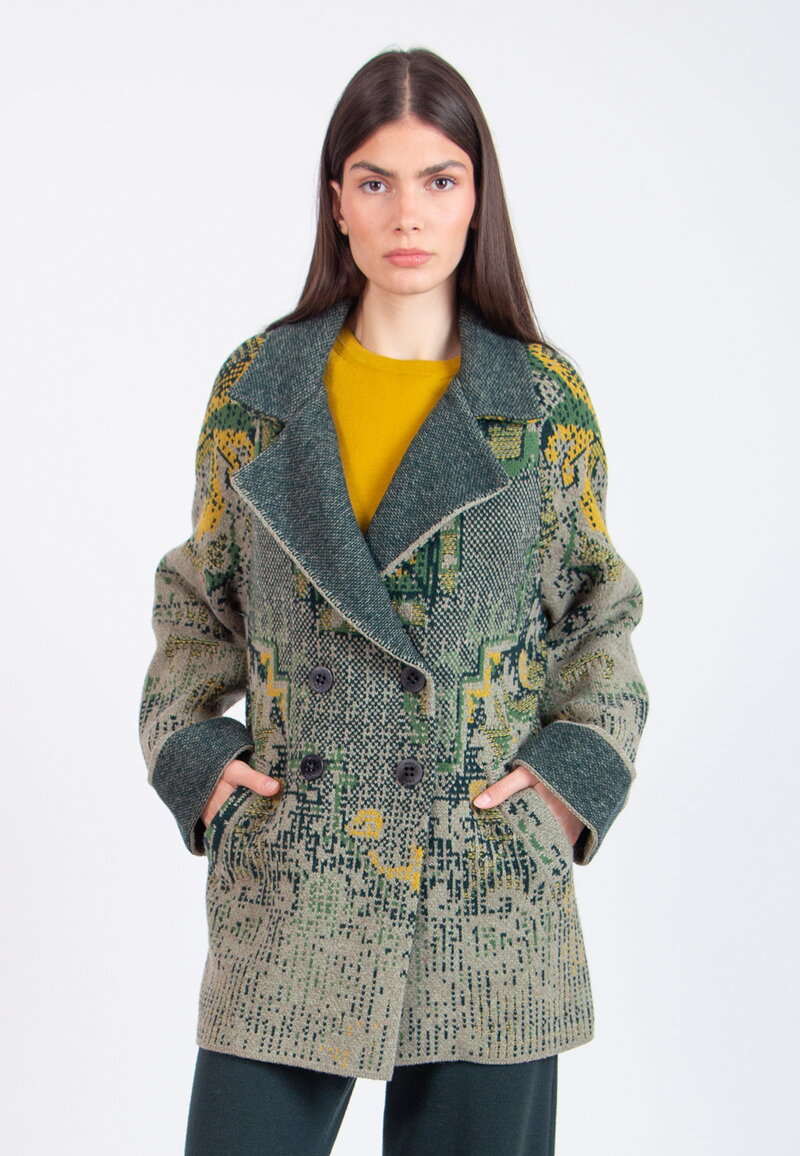 Jacquard Jacket, Kilim Pattern - salvia - Knitted Jackets - Ivko Woman