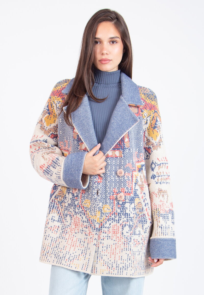Jacquard Jacket, Kilim Pattern - Off-White - Knitted Jackets