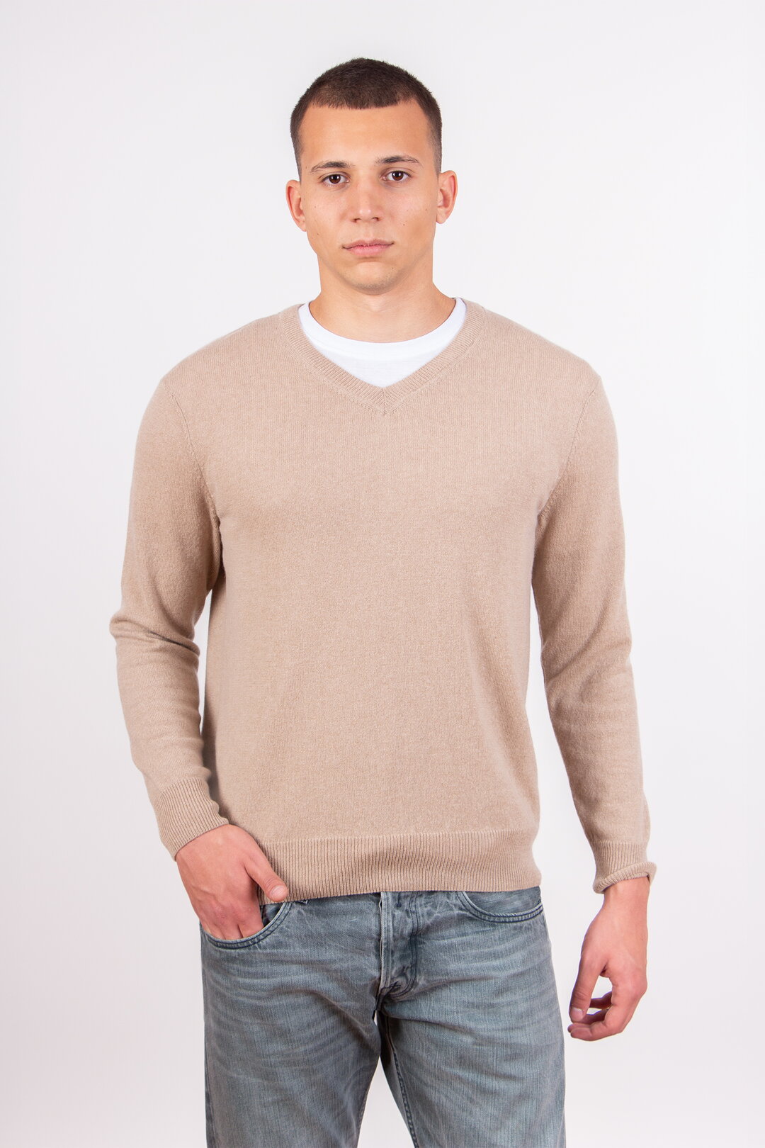 Muški Džemper od mešavine Kašmira sa V-Izrezom