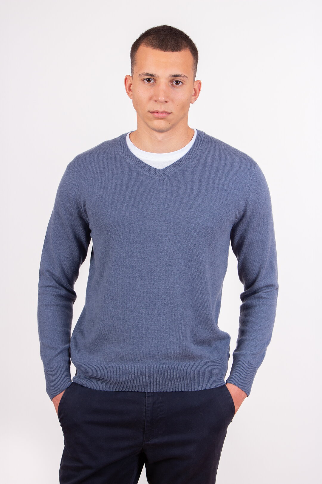 Muški Džemper od mešavine Kašmira sa V-Izrezom