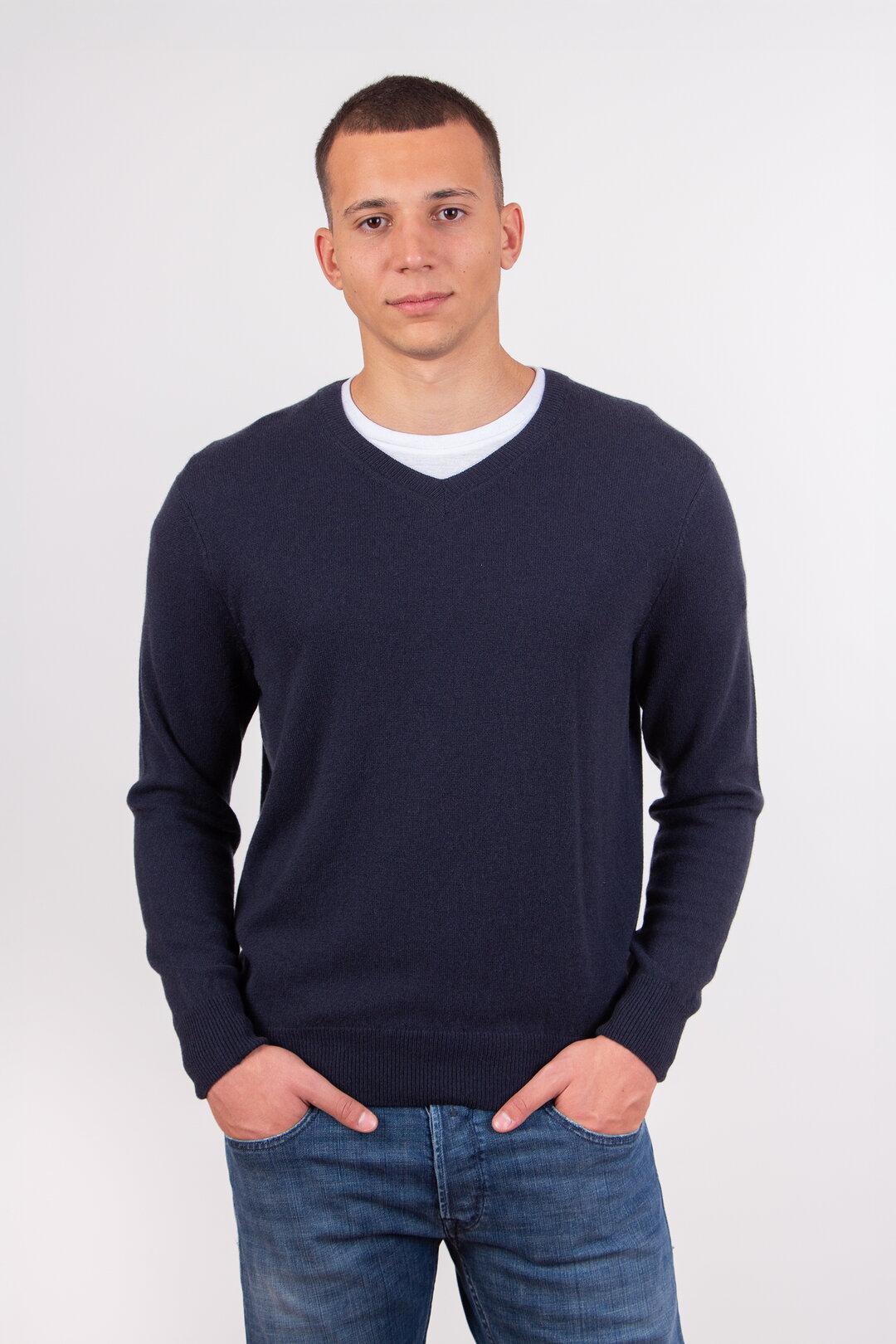 Muški Džemper od mešavine Kašmira sa V-Izrezom