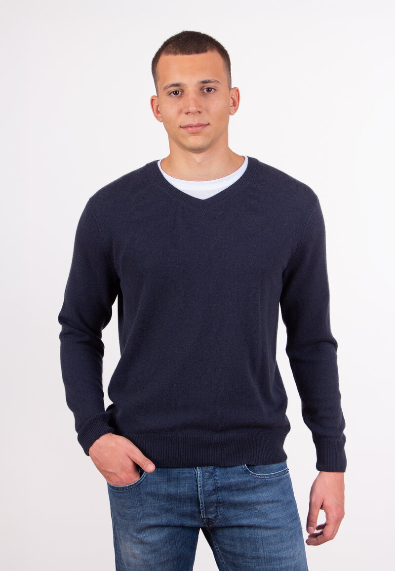 Men's cashmere blend V-neck sweater - Navy - Pullovers - Ivko Woman