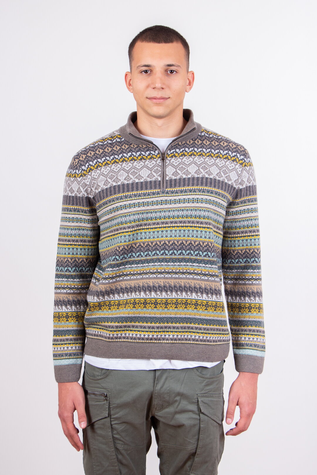 Fair-Isle-Herrenpullover mit Reißverschluss