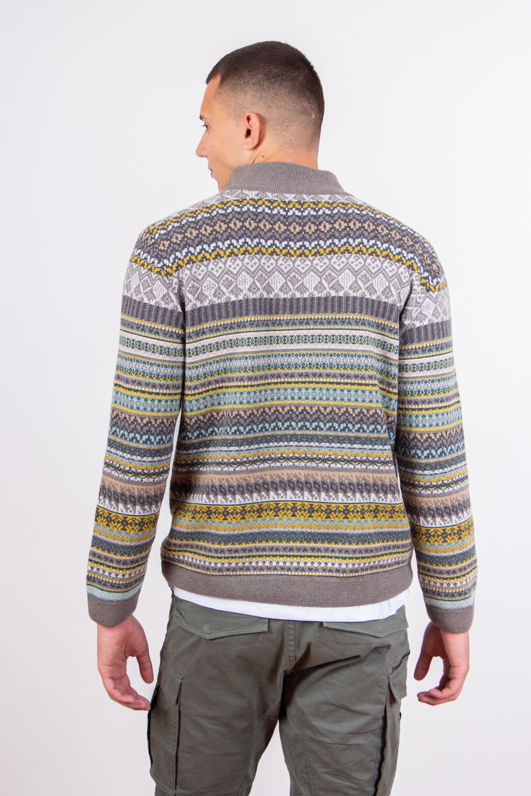 Fair-Isle-Herrenpullover mit Reißverschluss