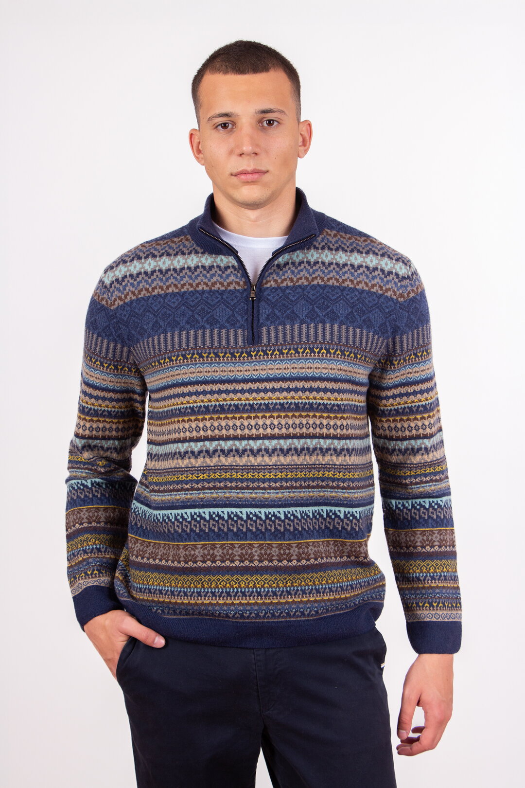 Fair-Isle-Herrenpullover mit Reißverschluss