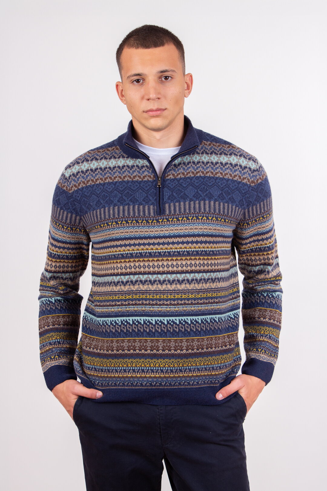 Fair-Isle-Herrenpullover mit Reißverschluss