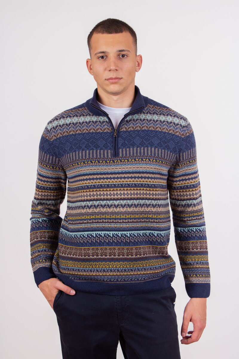 Fair-Isle-Herrenpullover mit Reißverschluss
