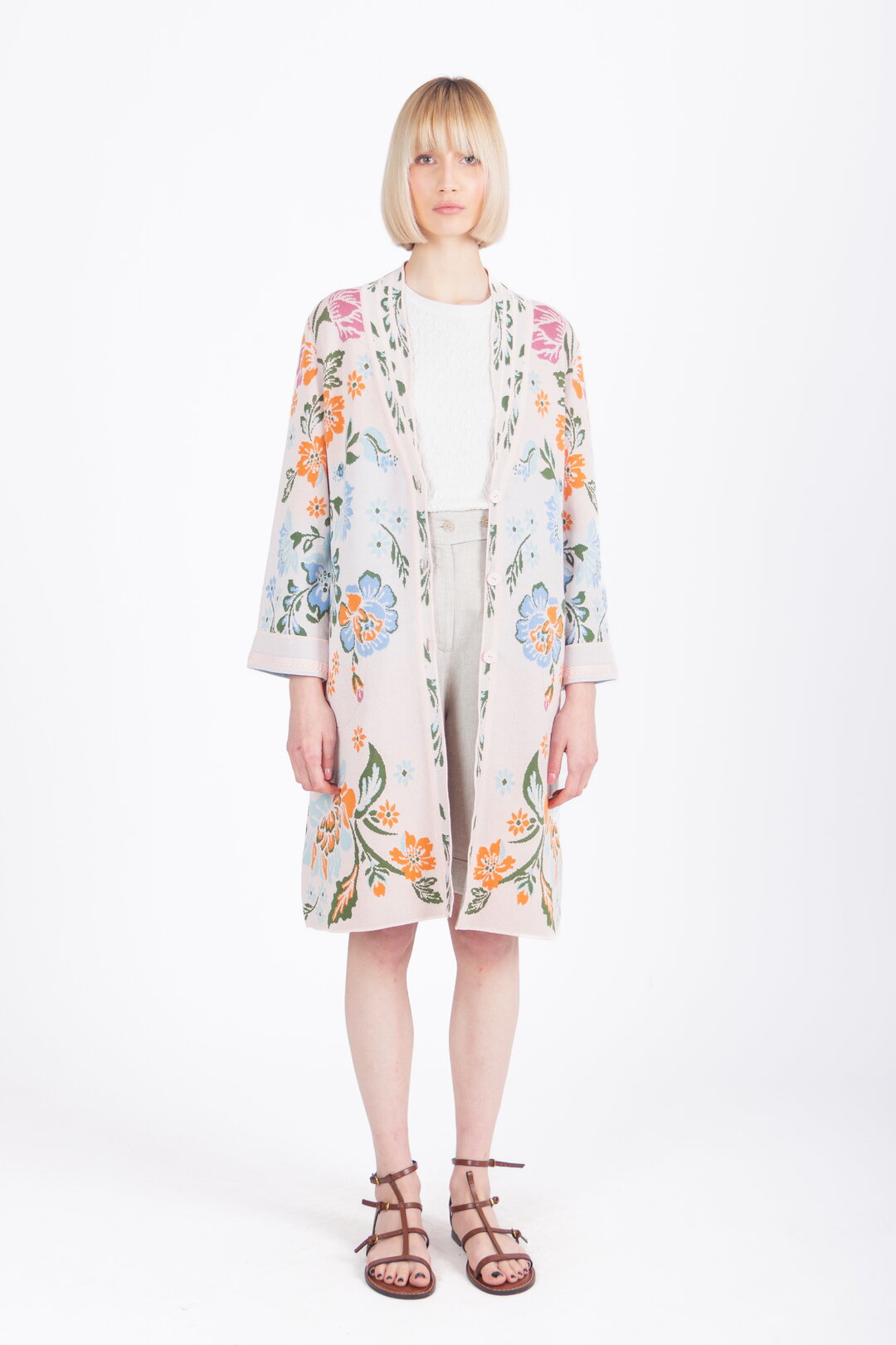 Jacquard Coatigan, Floral Pattern