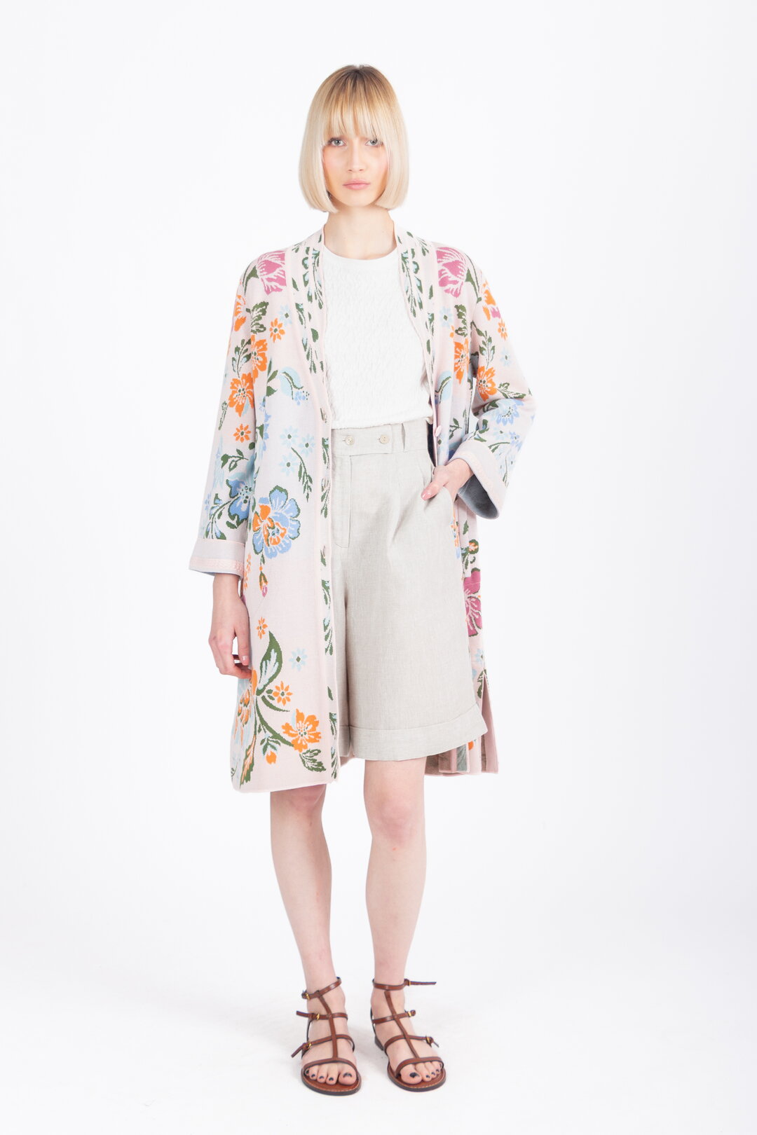 Jacquard Coatigan, Floral Pattern