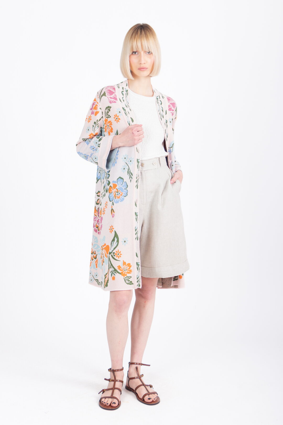 Jacquard Coatigan, Floral Pattern