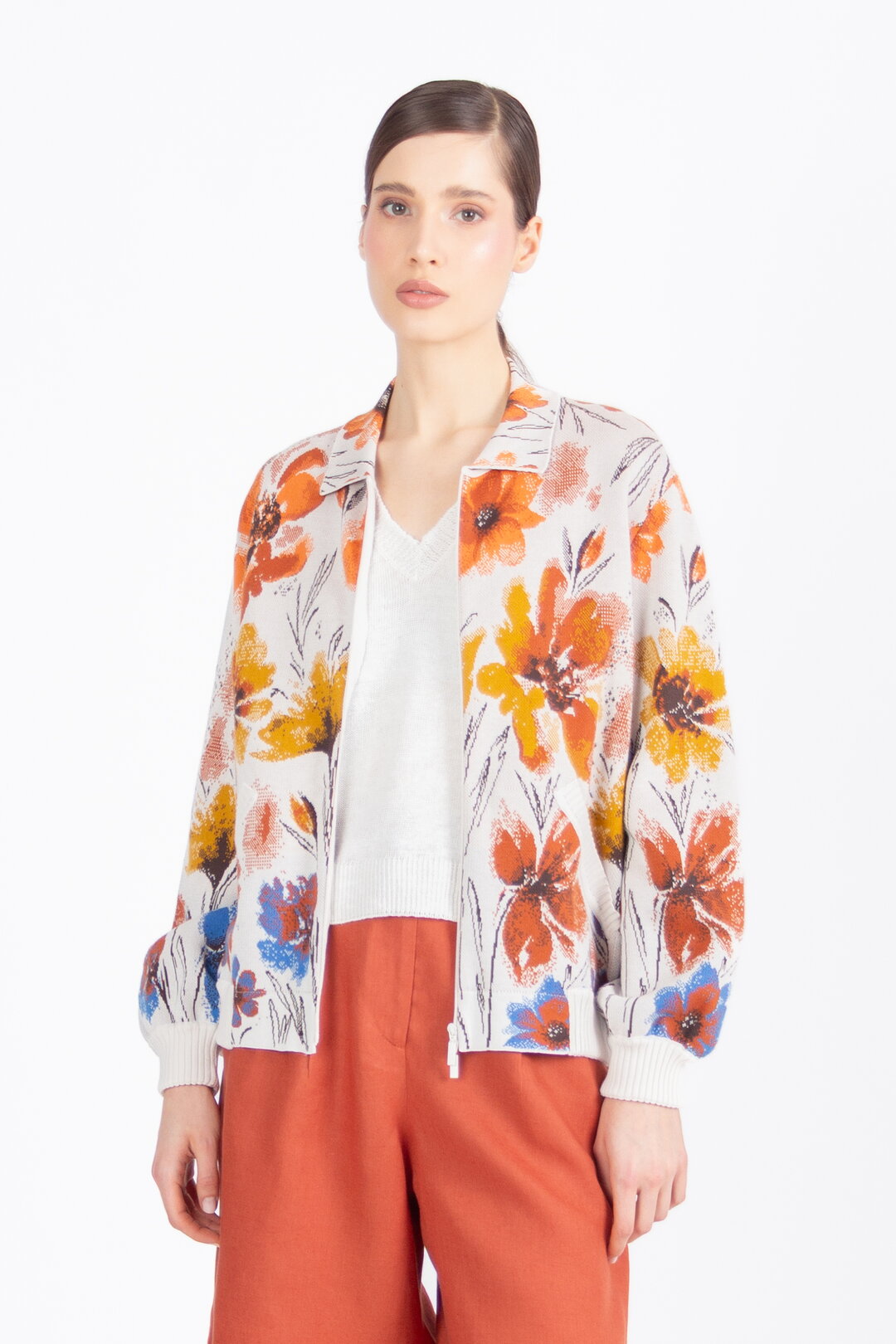 Žakardna Bomber Jakna, Cvetni Motiv